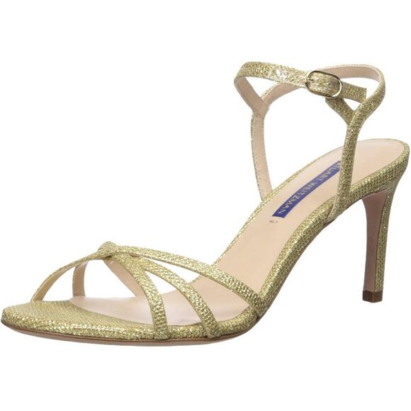 STUART WEITZMAN Starla Stiletto Heel Sandal, Gold Noir, Women 9.5 Preowned - Picture 6 of 15